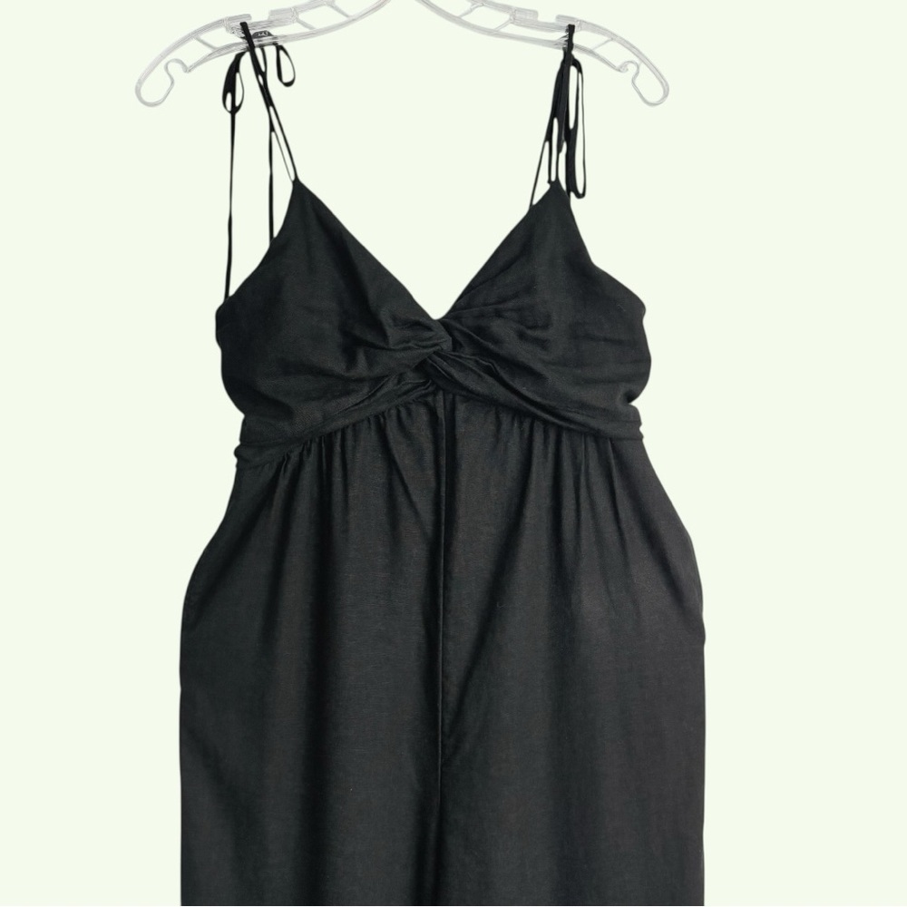 Old Navy Black Linen Blend Twist Cami Wide-Leg Jumpsuit S Lagom Boho Hippie Fest - Picture 3 of 11